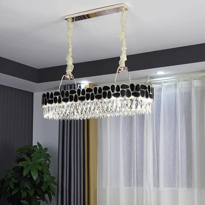 DecorBites™ Black 8-Head Island Lamp with Modern Clear Crystal Prisms - Oval Island Light Fixture