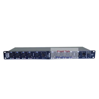 Black 8dmx2fu distributor rack-mount audio device with multiple xlr inputs and outputs for dmx512 light stage signals