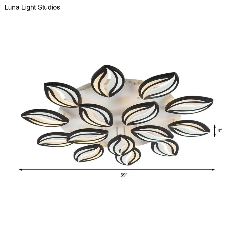 DecorBites™ DecorBites™ مصباح سقف LED أسود من الأكريليك على شكل ورقة شجر مثبتة على السقف - طراز عصري لمحلات الفنادق