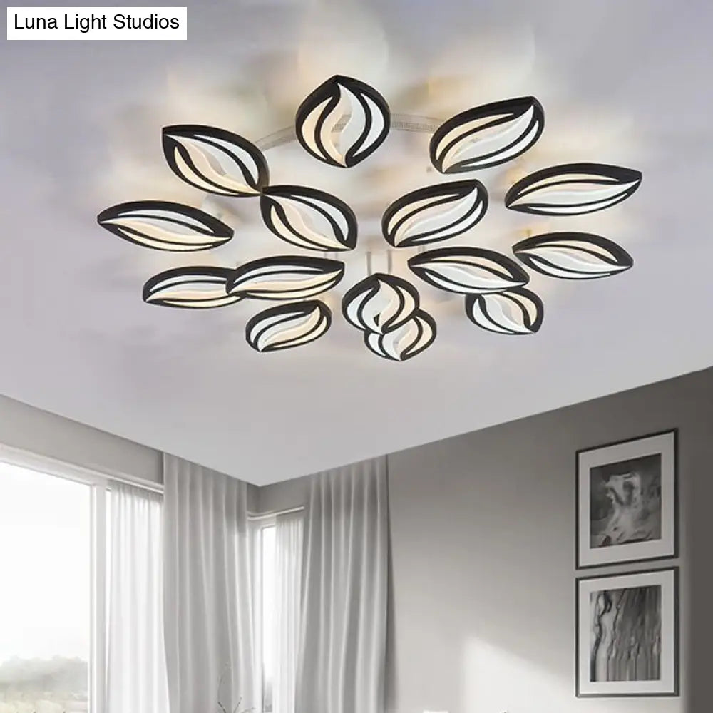 DecorBites™ DecorBites™ مصباح سقف LED أسود من الأكريليك على شكل ورقة شجر مثبتة على السقف - طراز عصري لمحلات الفنادق