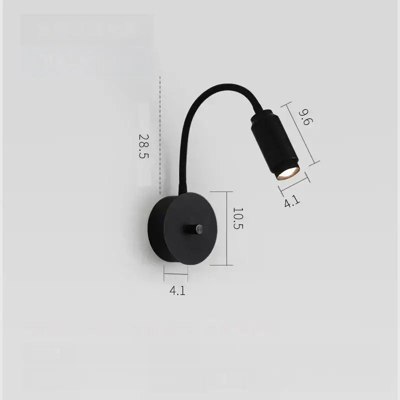 Black wall lamp with adjustable angle led head and flexible gooseneck arm for bedroom decorbites adjustable angle lighting