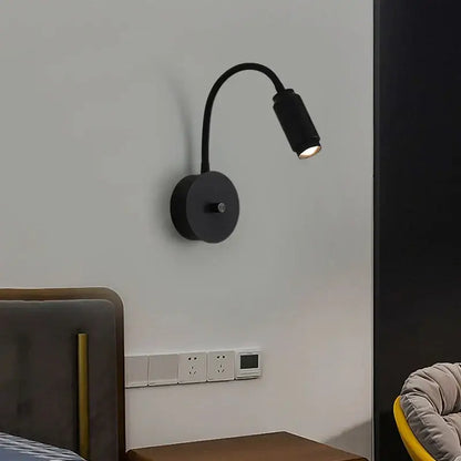 Black wall lamp with adjustable angle led light and flexible gooseneck arm for bedroom decorbites adjustable angle use