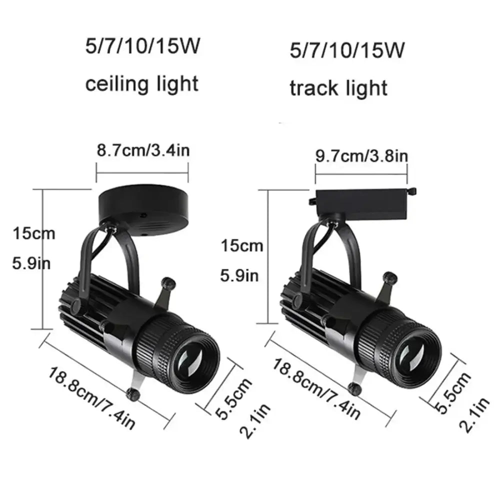 Black adjustable aperture led spotlight commercial track light with decorbites adjustable aperture and focus lenses