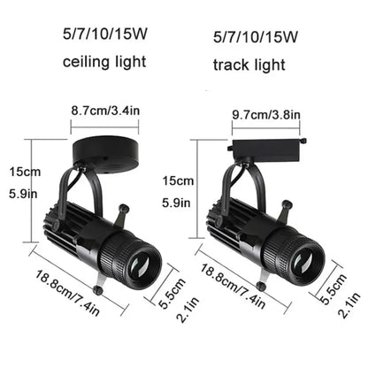 Black adjustable aperture led spotlight commercial track light with decorbites adjustable aperture and focus lenses