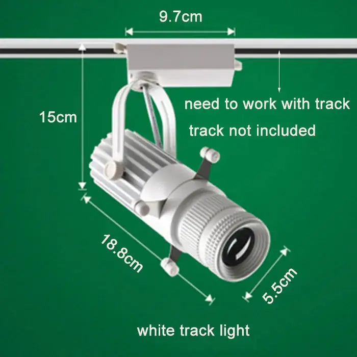 White decorbites adjustable aperture led spotlight with cylindrical body ribbed heat sink and adjustable mounting bracket