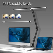 Black adjustable double head led usb table lamp with 10 dimmable levels and three color temperature options for office desk use
