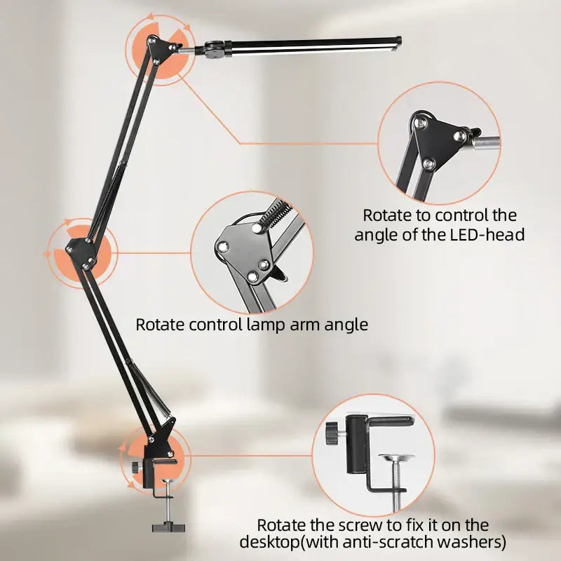 Black adjustable double head led usb table lamp with articulated arm and led head for office desk lighting