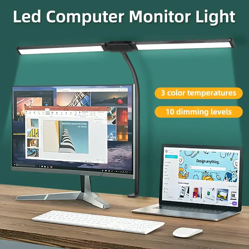 Black adjustable double head led usb table lamp with sleek curved arm for office desk light use