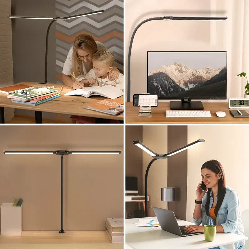 Modern black adjustable double head led usb table lamp with gooseneck for versatile office desk lighting