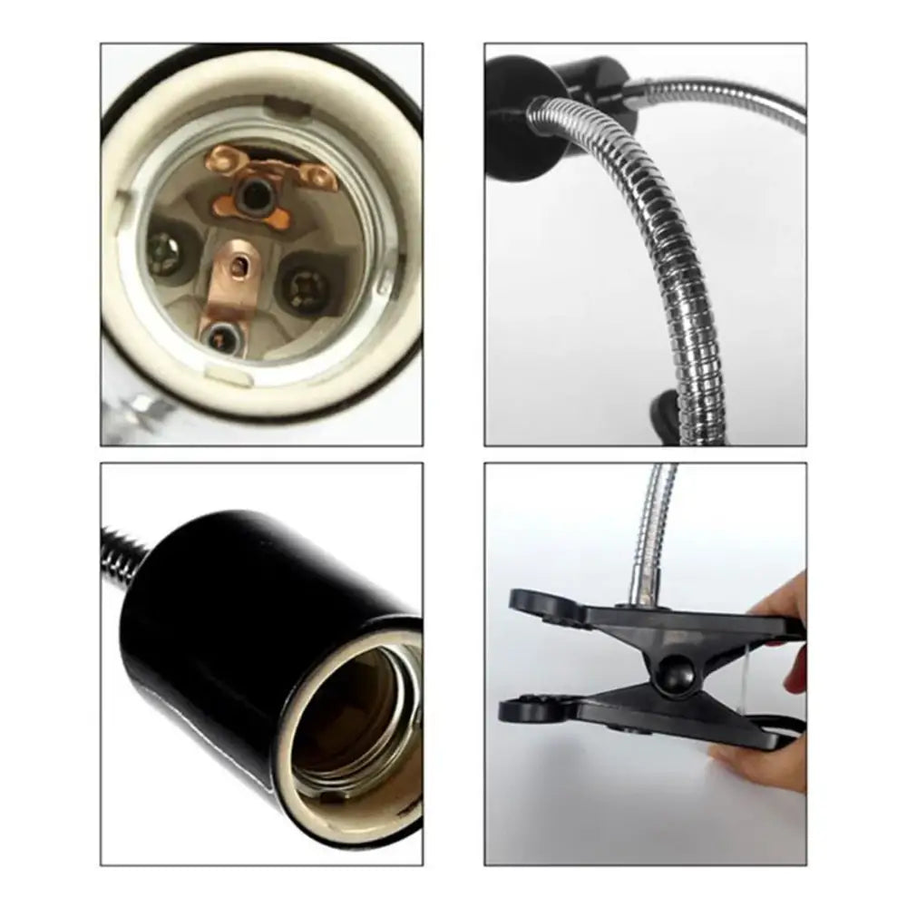 Black clip-on desk lamp holder with decorbites adjustable gooseneck and e26 socket for bedroom use
