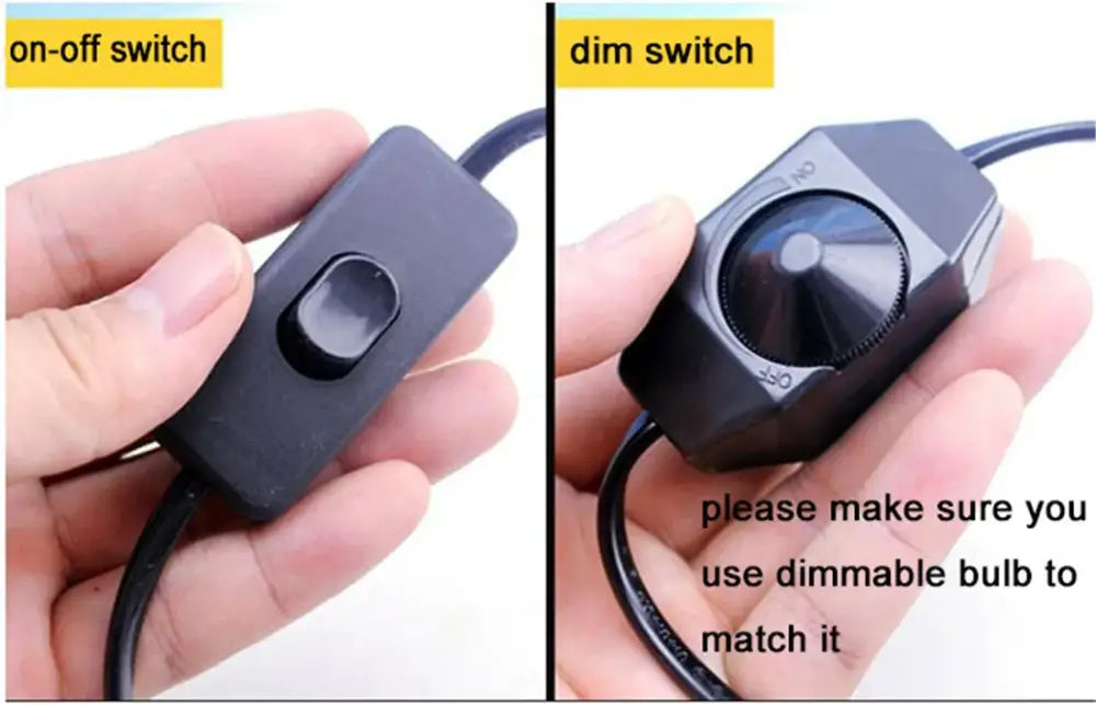 Black plastic on-off and dimmer switches with cords for decorbites adjustable gooseneck clip lamp holder bedroom desk light