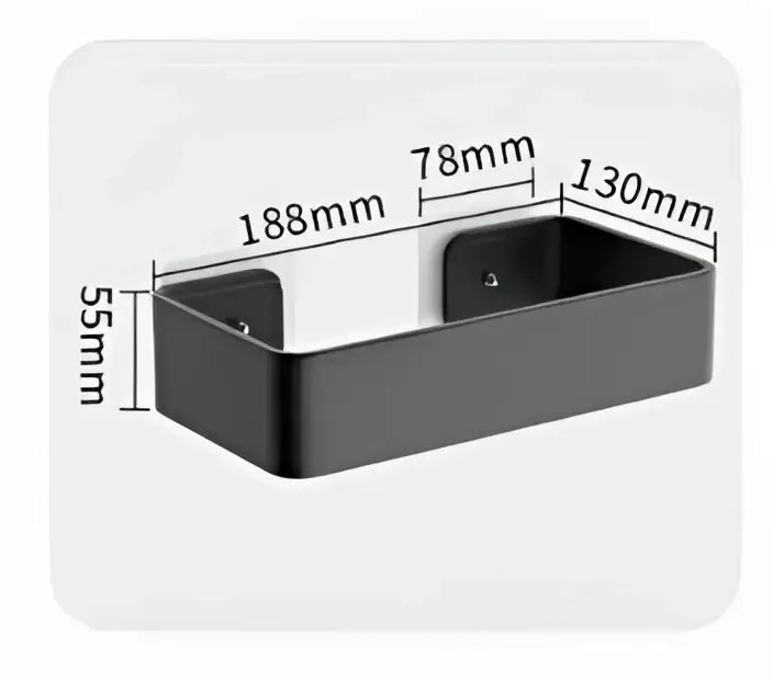 Black aluminum corner double tier shelf with sleek metallic finish and two mounting brackets for bathroom storage by decorbites