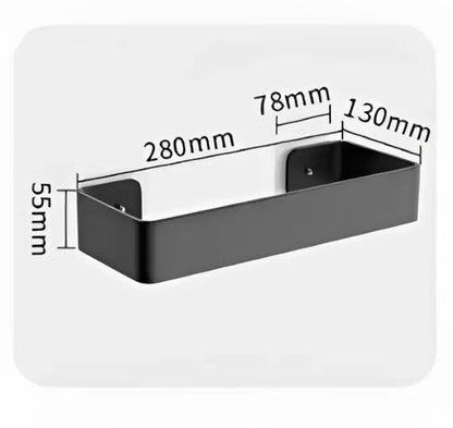 Black aluminum corner double tier shelf bathroom storage rack with dimensions 280mm x 130mm x 55mm by decorbites black aluminum