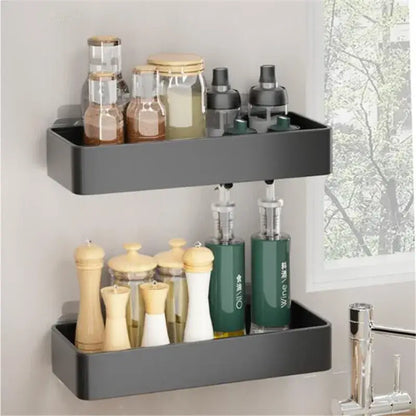 Black aluminum corner double tier shelf holding kitchen items for decorbites aluminum corner bathroom storage rack