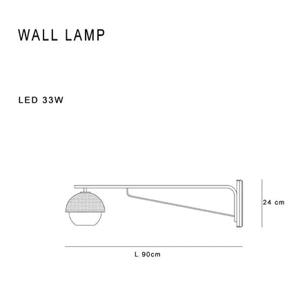 Minimalist wall lamp with spherical textured glass shade and decorbites black metal arm for luxury bedroom decor