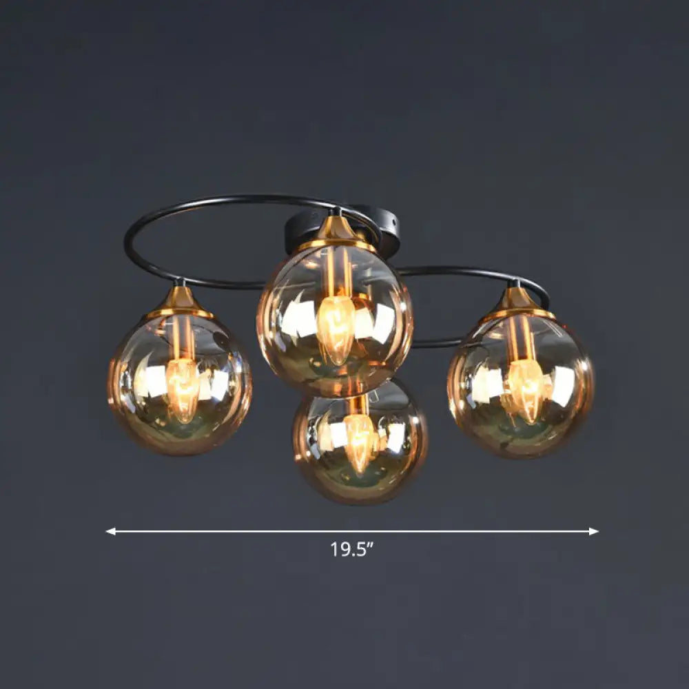 DecorBites™ DecorBites™ Black and Brass Postmodern Semi-Flush Chandelier with Glass Ball Shade for Ceiling Lighting