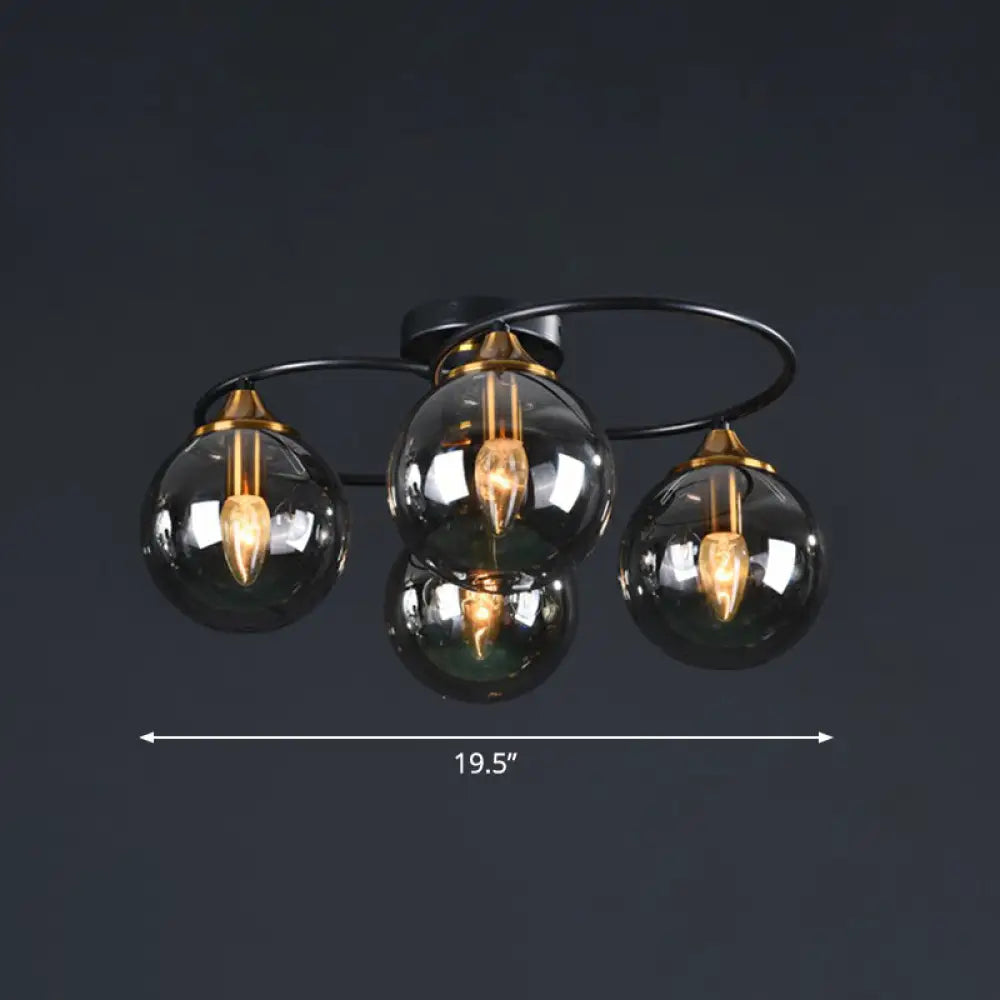 DecorBites™ DecorBites™ Black and Brass Postmodern Semi-Flush Chandelier with Glass Ball Shade for Ceiling Lighting