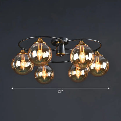 DecorBites™ DecorBites™ Black and Brass Postmodern Semi-Flush Chandelier with Glass Ball Shade for Ceiling Lighting