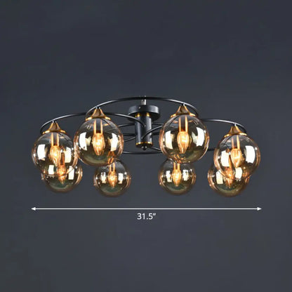 DecorBites™ DecorBites™ Black and Brass Postmodern Semi-Flush Chandelier with Glass Ball Shade for Ceiling Lighting