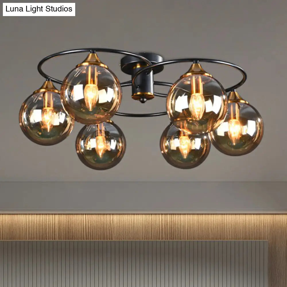 DecorBites™ DecorBites™ Black and Brass Postmodern Semi-Flush Chandelier with Glass Ball Shade for Ceiling Lighting