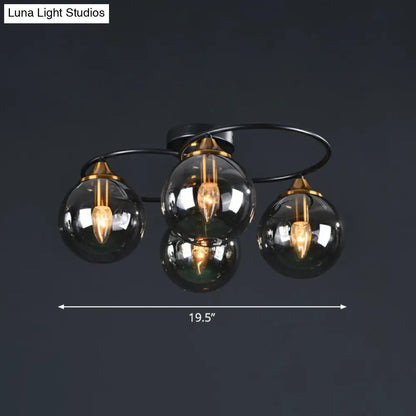DecorBites™ DecorBites™ Black and Brass Postmodern Semi-Flush Chandelier with Glass Ball Shade for Ceiling Lighting