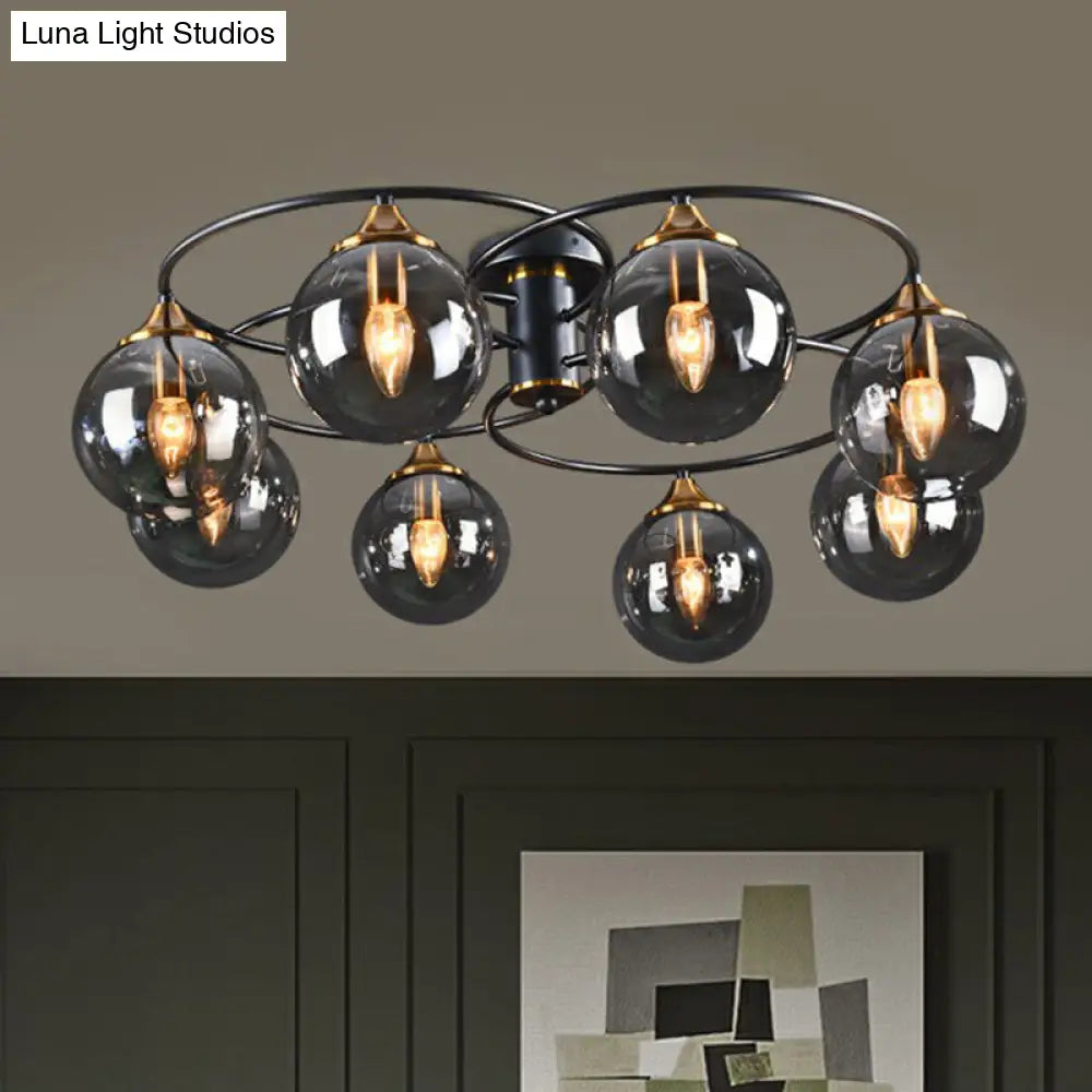 DecorBites™ DecorBites™ Black and Brass Postmodern Semi-Flush Chandelier with Glass Ball Shade for Ceiling Lighting