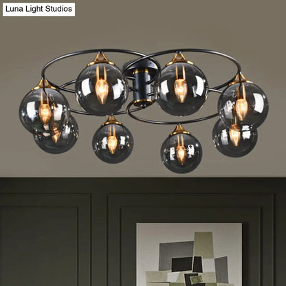 DecorBites™ DecorBites™ Black and Brass Postmodern Semi-Flush Chandelier with Glass Ball Shade for Ceiling Lighting