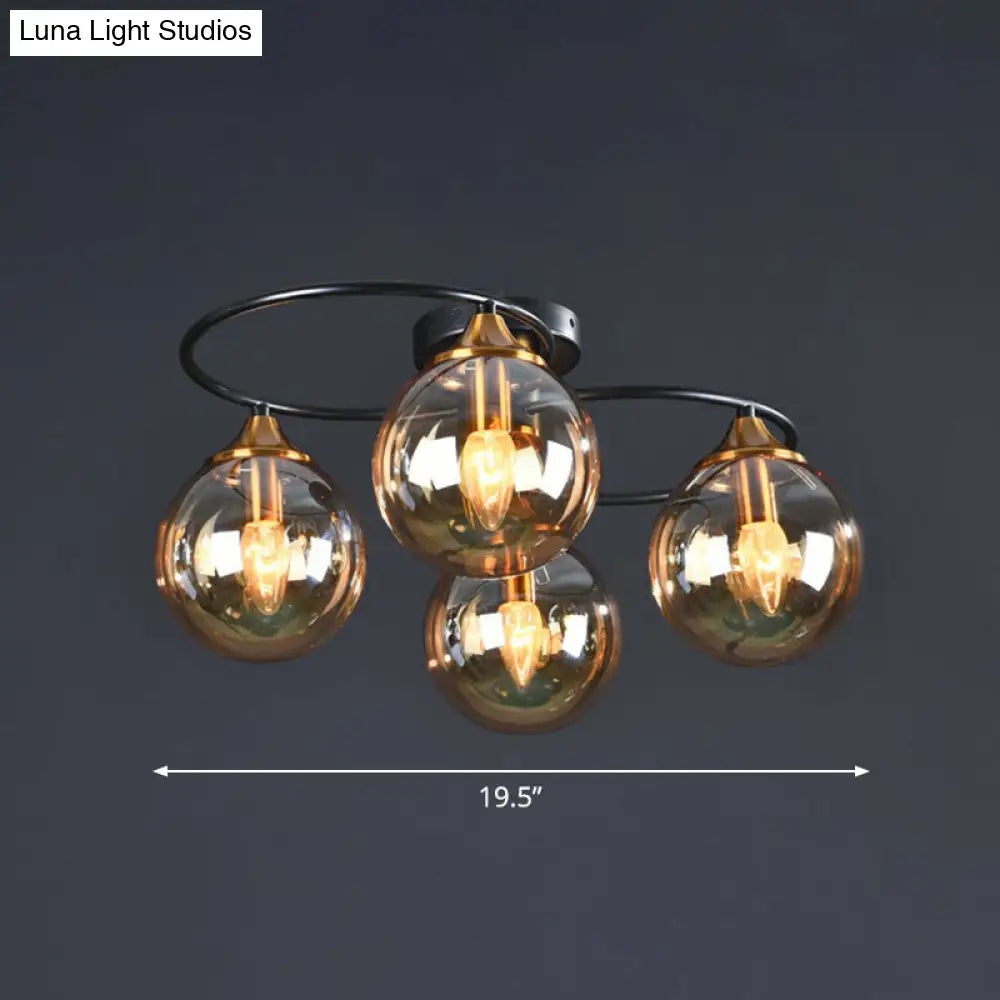 DecorBites™ DecorBites™ Black and Brass Postmodern Semi-Flush Chandelier with Glass Ball Shade for Ceiling Lighting