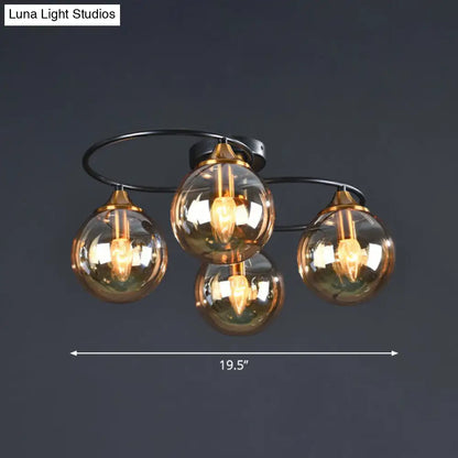 DecorBites™ DecorBites™ Black and Brass Postmodern Semi-Flush Chandelier with Glass Ball Shade for Ceiling Lighting