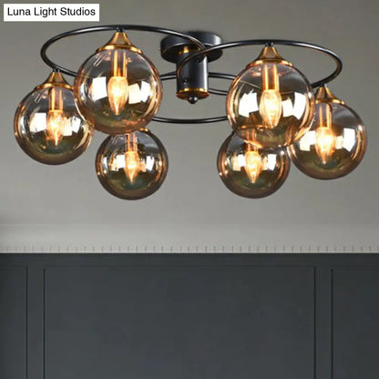 DecorBites™ DecorBites™ Black and Brass Postmodern Semi-Flush Chandelier with Glass Ball Shade for Ceiling Lighting
