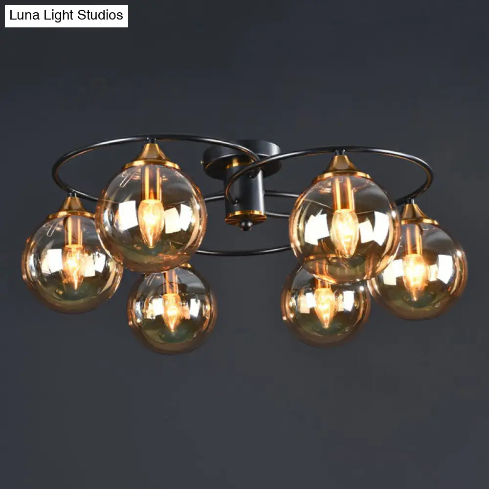 DecorBites™ DecorBites™ Black and Brass Postmodern Semi-Flush Chandelier with Glass Ball Shade for Ceiling Lighting