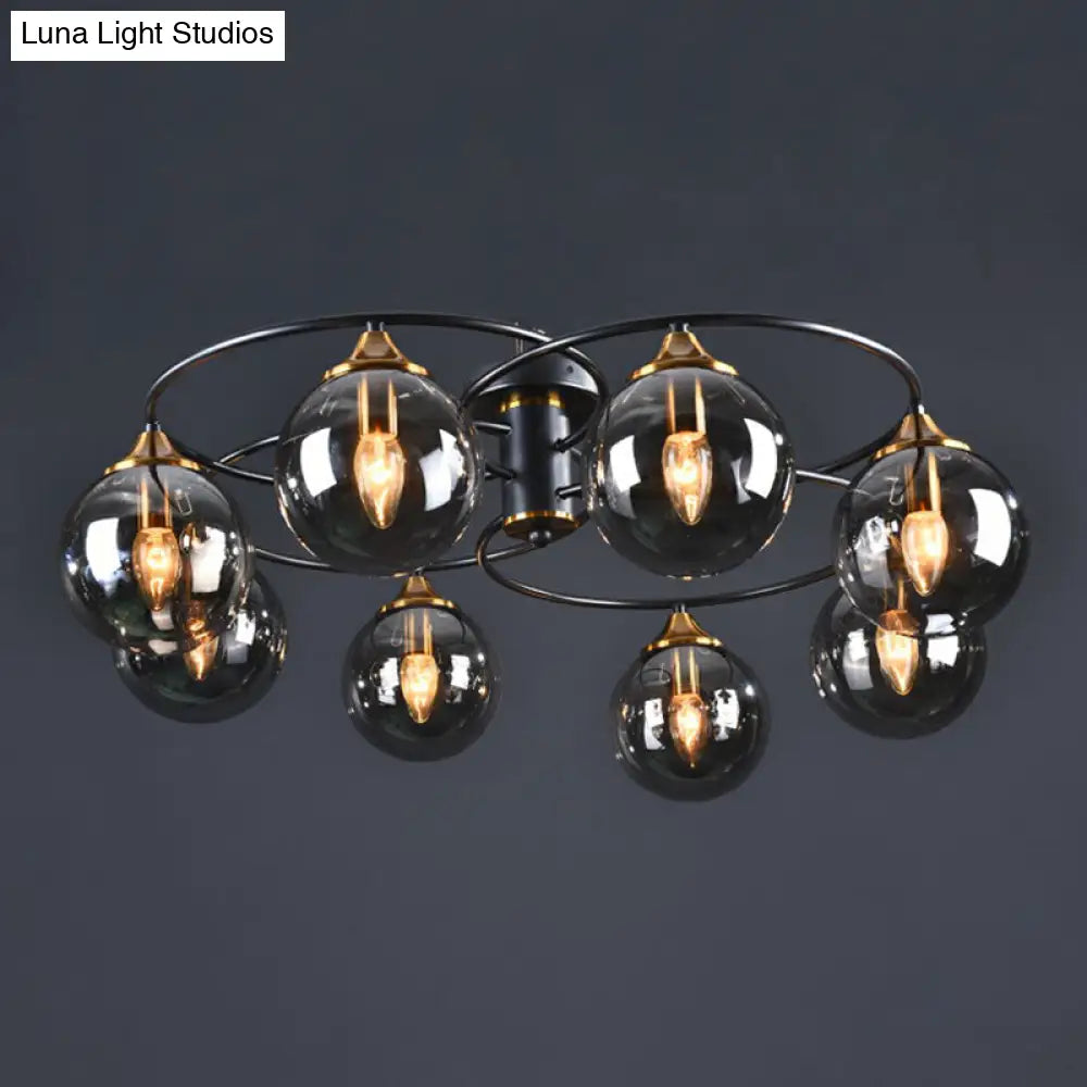 DecorBites™ DecorBites™ Black and Brass Postmodern Semi-Flush Chandelier with Glass Ball Shade for Ceiling Lighting