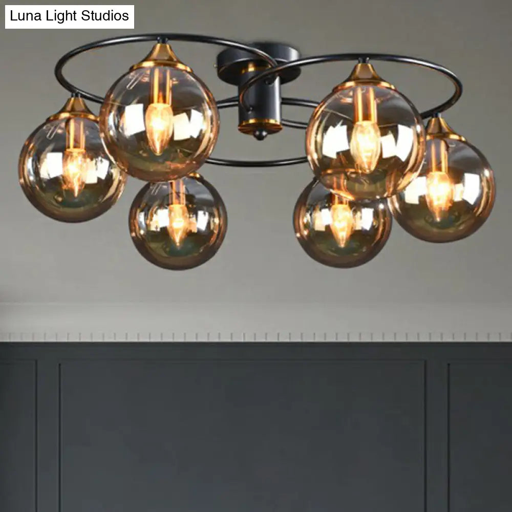 DecorBites™ DecorBites™ Black and Brass Postmodern Semi-Flush Chandelier with Glass Ball Shade for Ceiling Lighting
