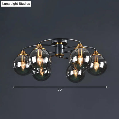 DecorBites™ DecorBites™ Black and Brass Postmodern Semi-Flush Chandelier with Glass Ball Shade for Ceiling Lighting