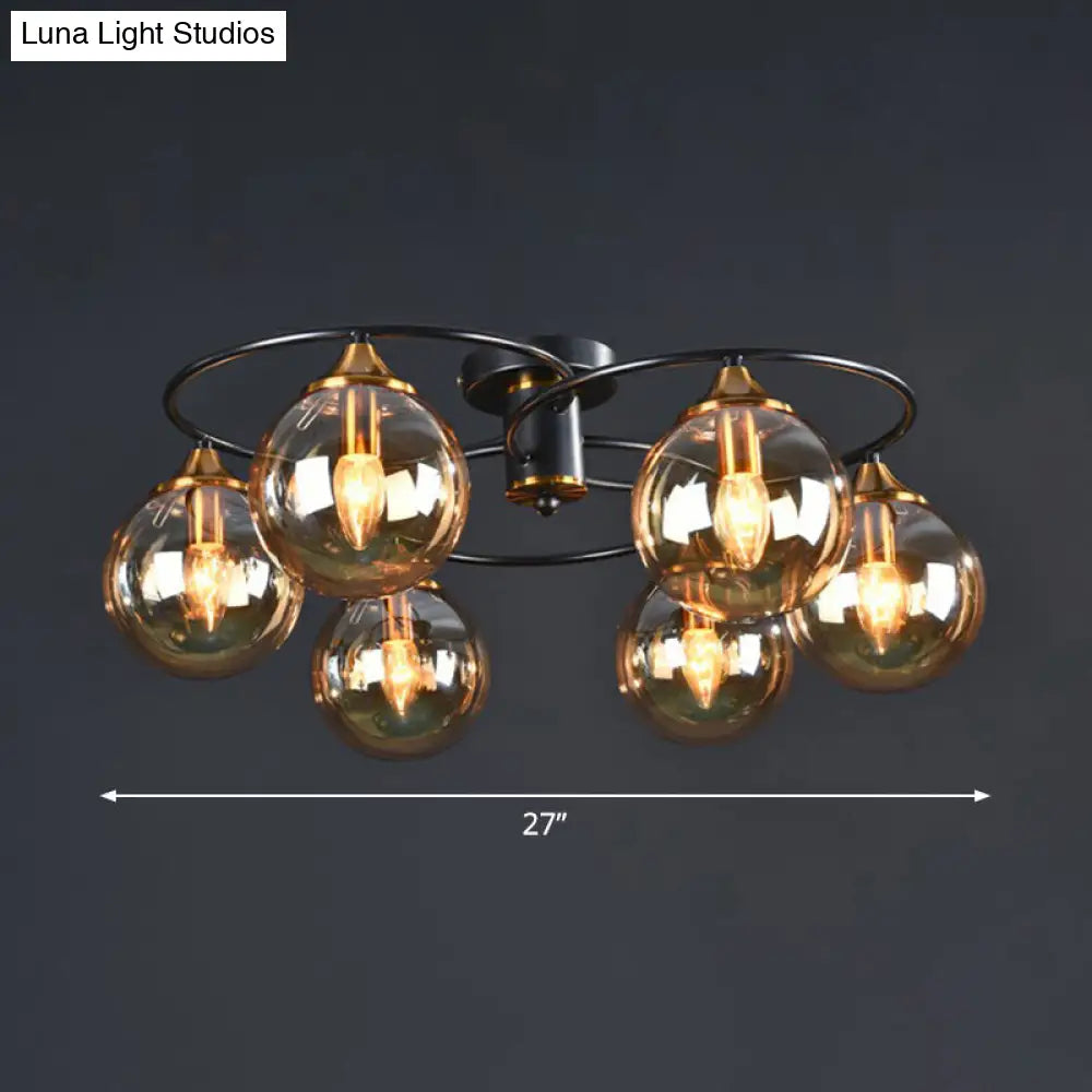 DecorBites™ DecorBites™ Black and Brass Postmodern Semi-Flush Chandelier with Glass Ball Shade for Ceiling Lighting