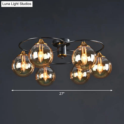 DecorBites™ DecorBites™ Black and Brass Postmodern Semi-Flush Chandelier with Glass Ball Shade for Ceiling Lighting