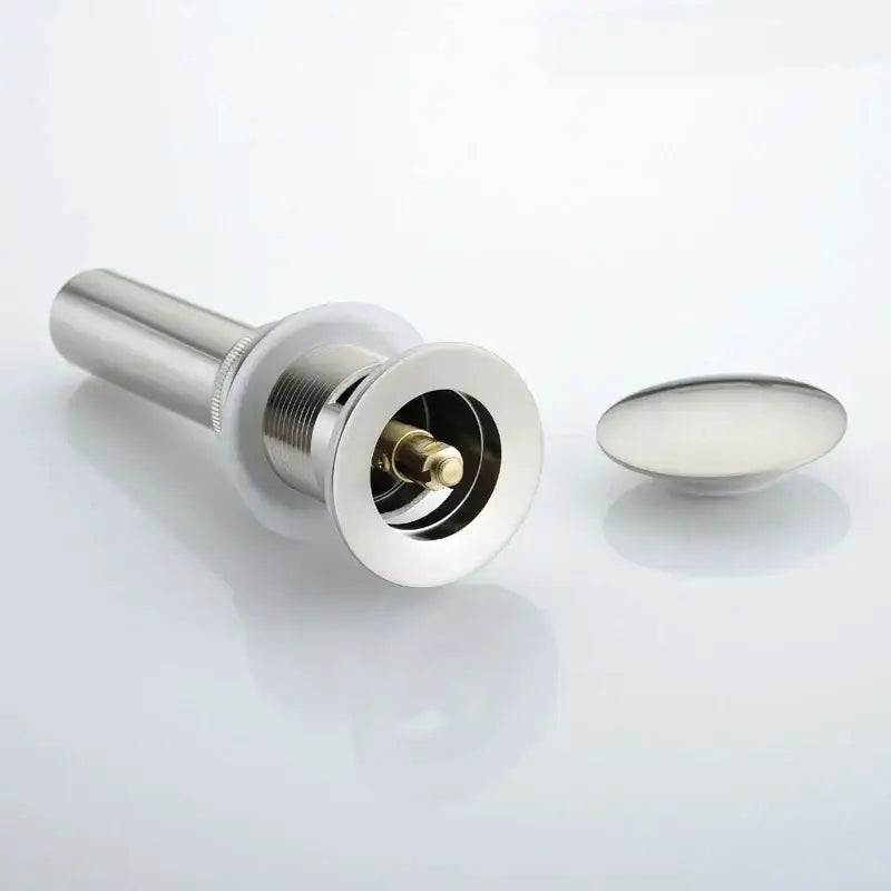 Stainless steel bathroom sink drain with matching round stopper in brushed nickel for decorbites brushed nickel faucet setup