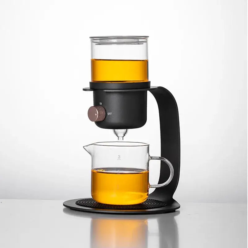 Black and clear glass kung fu tea pot electric infuser with copper knob designed for steeping loose-leaf tea