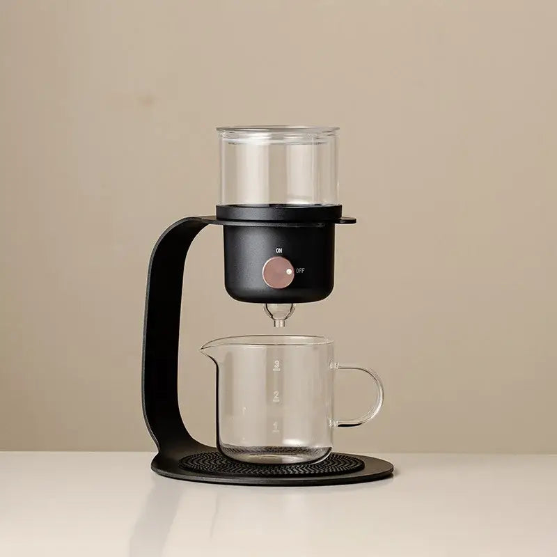 Black and clear glass kung fu tea pot electric infuser with glass reservoir and measuring cup for precise brewing