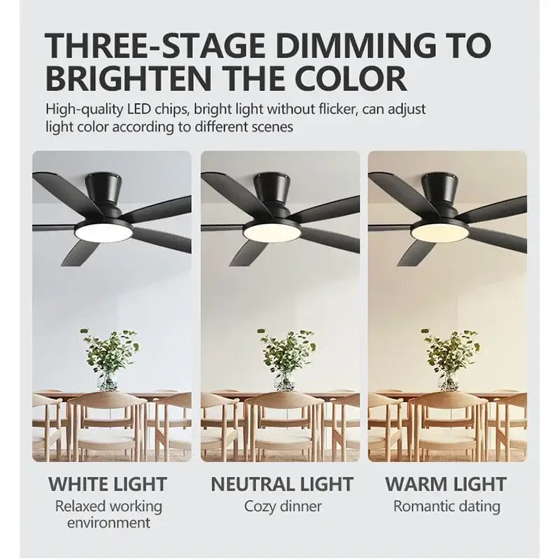 Black and dark wood ceiling fan light with remote control and adjustable led lighting for living room use