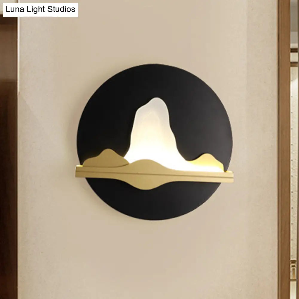 Black and Gold Asian LED Wall Sconce with Mountain and River Mural Light