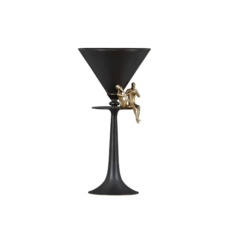 Black martini glass with gold-toned decorbites bronze flower figurine on stem for elegant dining room decorbites bronze vase