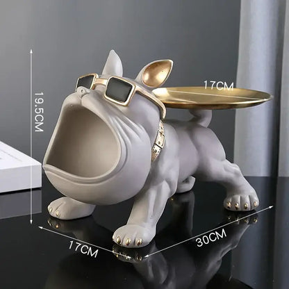 Black and gold bulldog figurine storage box with gold sunglasses and tray for living room decorbites bulldog figurine