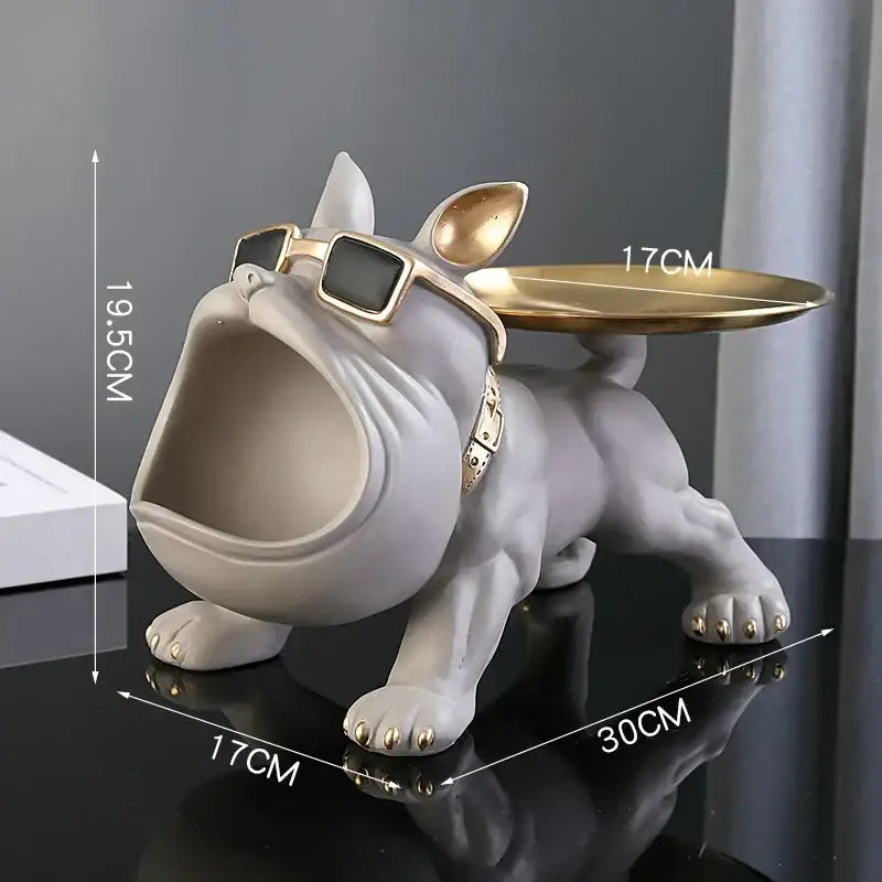 Black and gold bulldog figurine storage box with gold sunglasses and tray for living room decorbites bulldog figurine