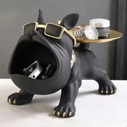 Black and gold bulldog figurine storage box with gold-trimmed sunglasses and golden tray for living room decorbites decor