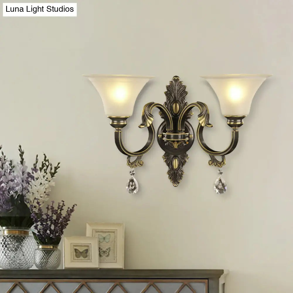 DecorBites™ Black and Gold Crystal Raindrop Bell Shade Wall Sconce Light Fixture with 2-Bulb Mount