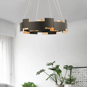 Modern black and gold geometric ceiling chandelier with circular segmented design for living room decorbites black Scandinavian style