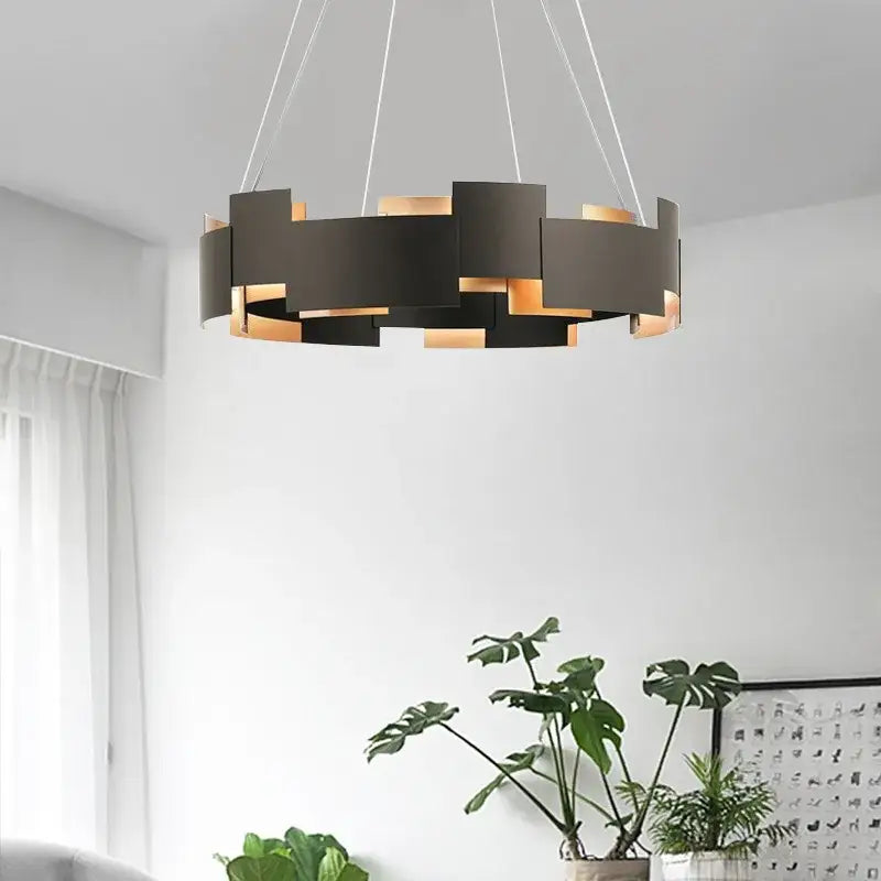 Modern black and gold geometric ceiling chandelier with circular segmented design for living room decorbites black Scandinavian style