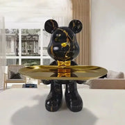 Black and gold graffiti bear figurine with gold marble veining and tray for living room decorbites decor