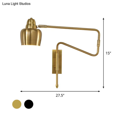 Black and Gold Industrial Wall Sconce with Angled Arm and Bowl Shade